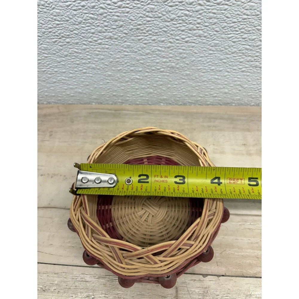 Vtg Set Of 2 Handwoven Baskets Doublewall With Beads Cherokee Style